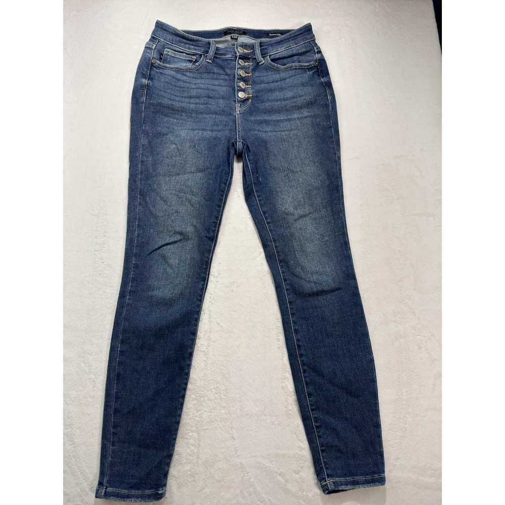 Judy Blue Jeans Womens 7/28 Medium Blue Mid Rise Button Fly Skinny Stretch Denim